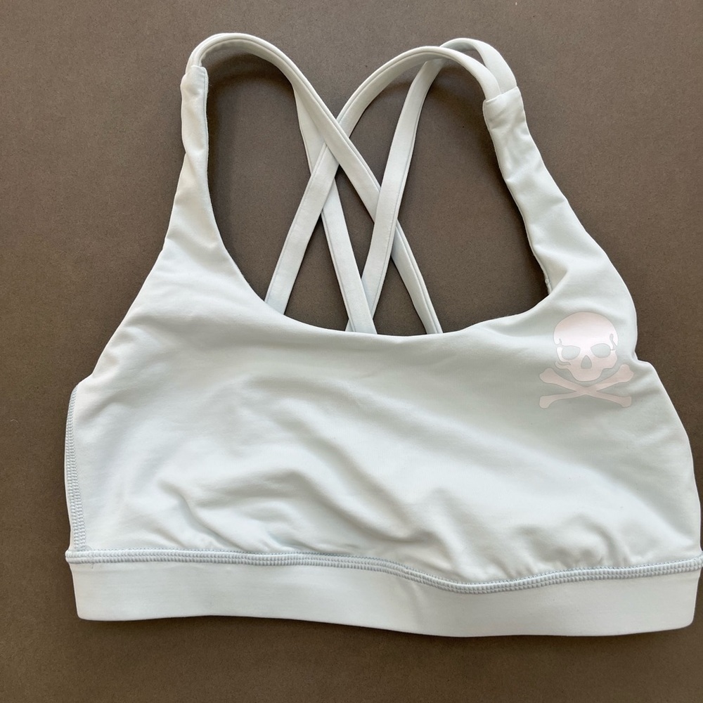 lululemon x SoulCycle energy sports bra in light blue, size 4